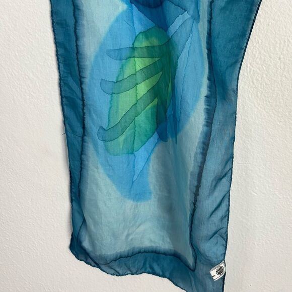 The Sak Vintage Silk Blue & Green Watercolor Scarf Fairy Office Old Money Artsy - Picture 5 of 9
